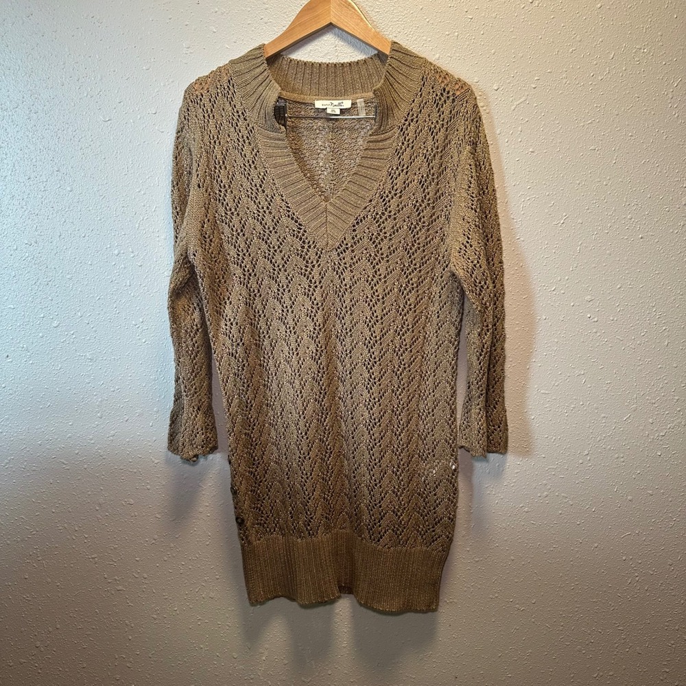 Simply Noelle Womens XXL Open Knit Sweater Brown Deep V-Neck Long Layer Y2K